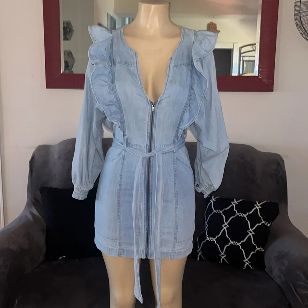 Free People Imogene Denim Mini Dress Size - Picture 6 of 13
